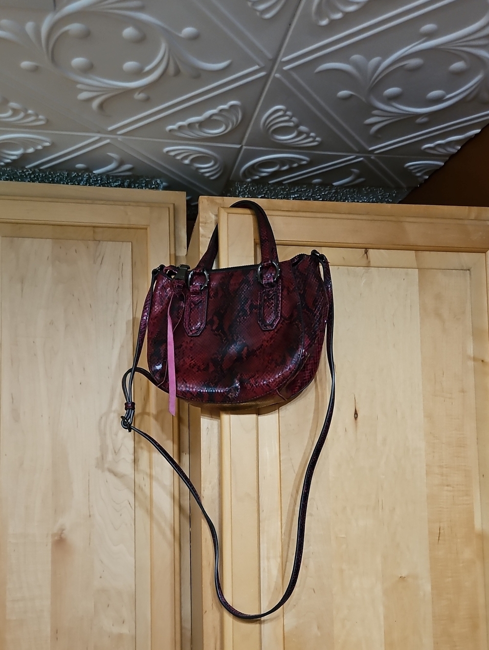 Aimee Kesterberg Ruby Snake Crossbody Shoulder Satchel Bag Red Black Leather